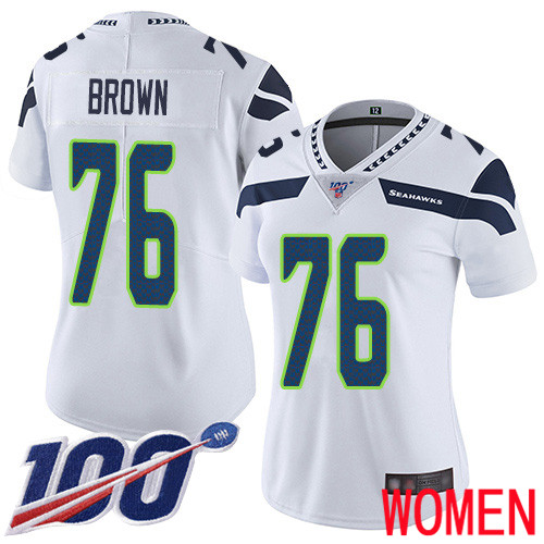 Seattle Seahawks Limited White Women Duane Brown Road Jersey NFL Football #76 100th Season Vapor Untouchable